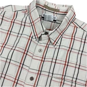 COLUMBIA Mens short sleeve button MODAL Blend Orange/White plaid shirt - XXL‎